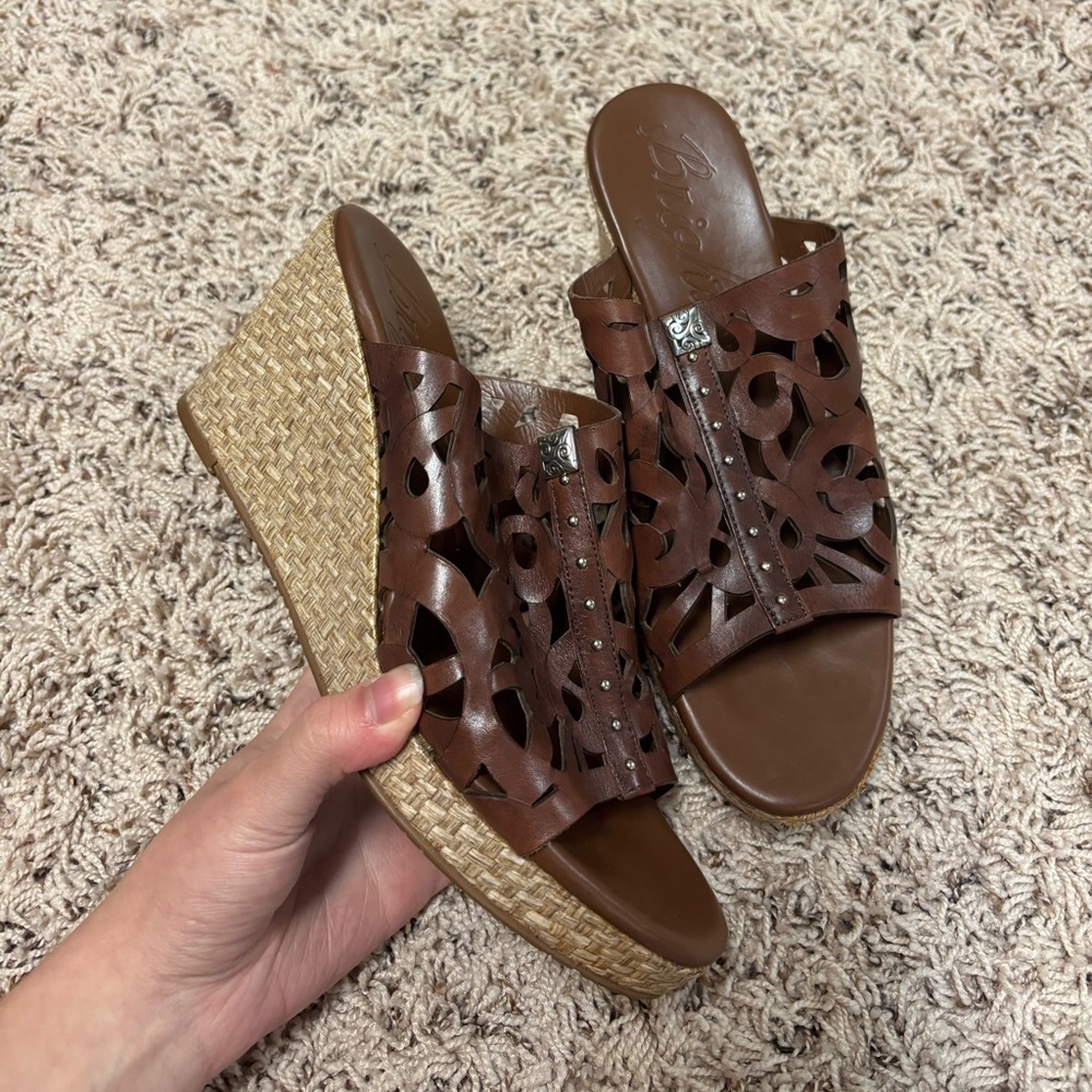 Brighton Daria Platform Espadrille Wedge Sandals Brown Leather Women’s 8